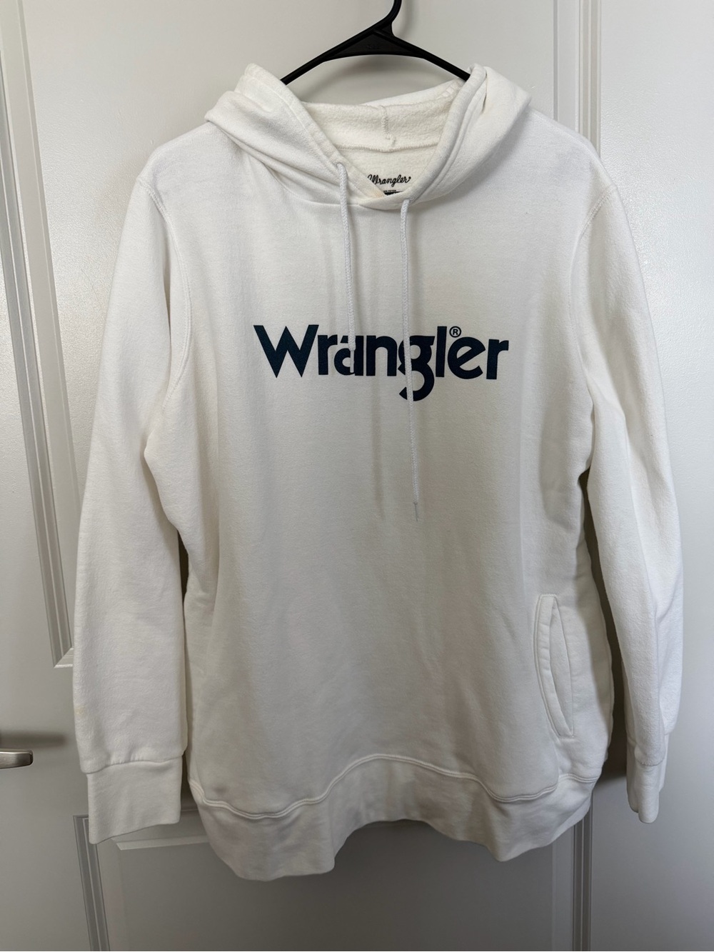 Wrangler Men’s White Crewneck Hoodie with Navy Logo